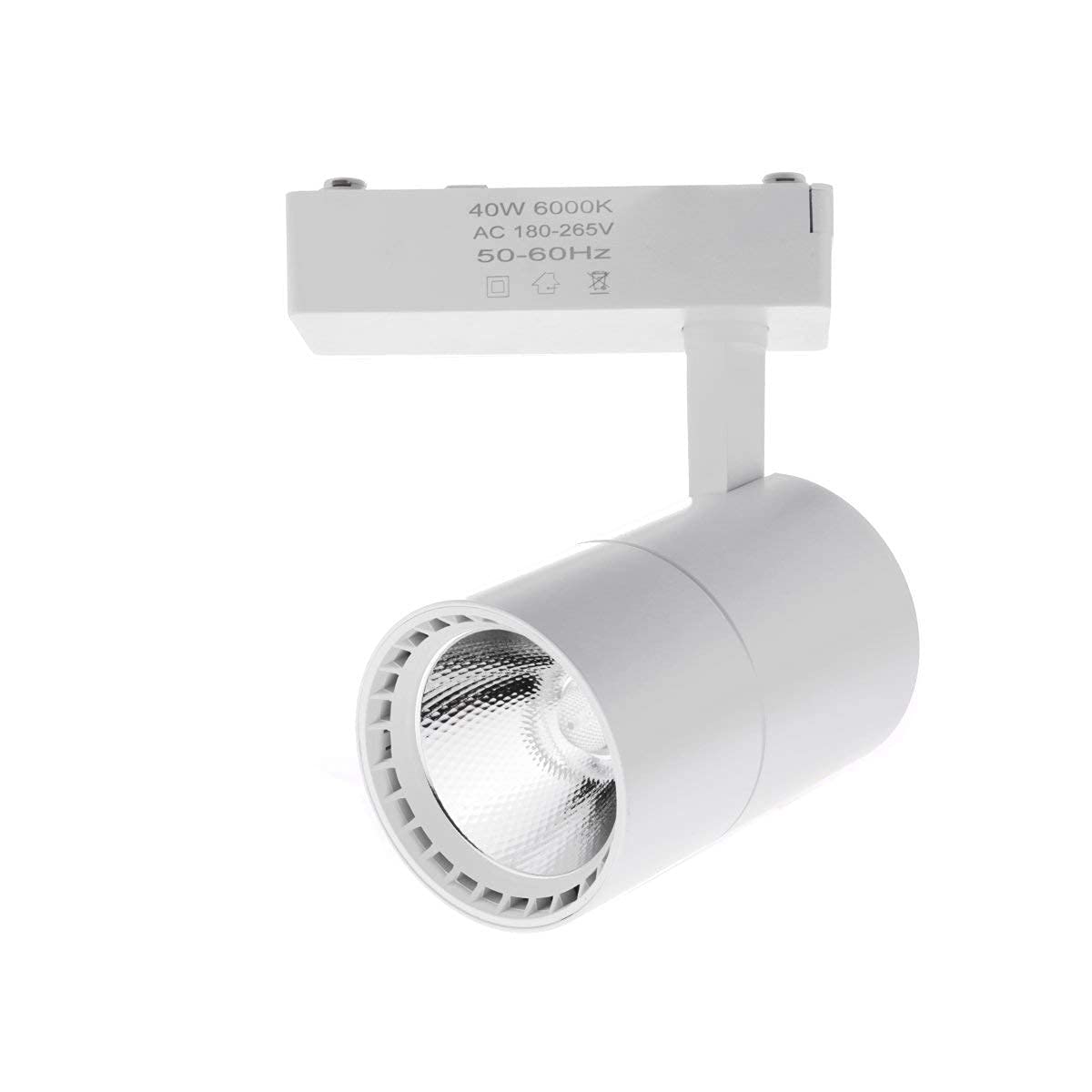 Spot LED rail 40 W lumière blanche froide 6000 K monophasé blanc