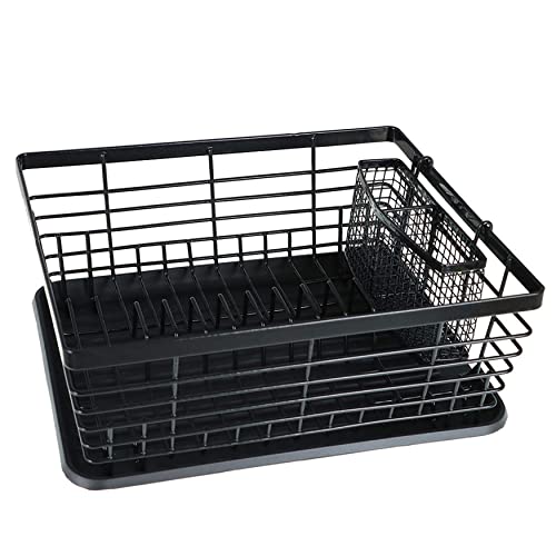 AISENPARTS Escurridor de platos negro de metal con revestimiento de plástico antioxidante Soporte para utensilios Estante para cubiertos en la canasta para secar platos en la encimera Cover
