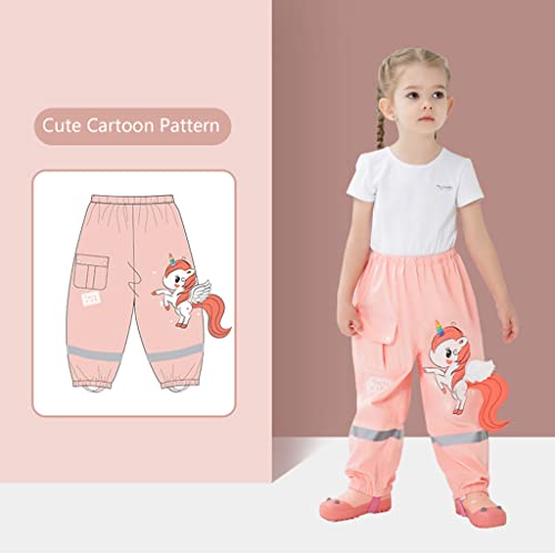 Kids Rain Pants Boys Girls Waterproof Trousers Toddlers Mud Dirty Proof with Stirrups Reflective Mud Pants for 1-8 Years3