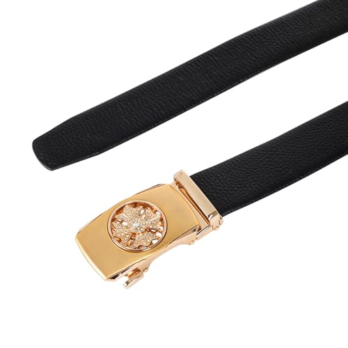 Image of Aurolran Men&Womens Leather Dress Belt Business Automatic Buckle Belt Color-Black Silver Gold