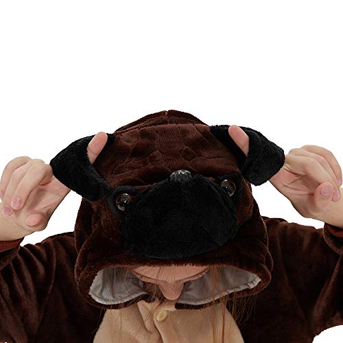Anbota Kids Dog Onesie Fleece Animal Halloween Cosplay Puppy Costume Christmas Easter Bulldog One Piece Pajamas, Brown 140 #TOP1