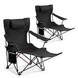 Outvita 2 Pack Folding Camping Chair with Foot Rest, Lightweight Camping Chairs for Adults, Portable Lawn Chair with Carrying Bag for Fishing, Hiking, Picnic, Beach, Sports, Supports Up to 220 Lbs