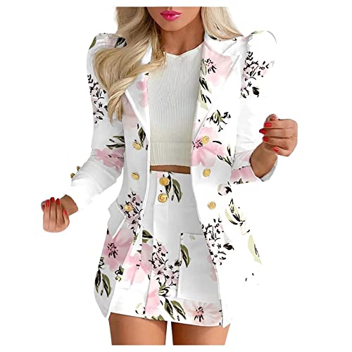 2 Piece Outfits for Women Dressy Button Down Blazer Business Casual Suit Skirt Party Blazer Sets Work Office Clothes
