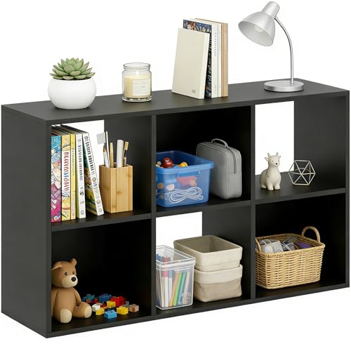 SageNest 6 Cube Storage Organizer Shelf, Open Cube Bookshelf, Reversible Bookcase, Modern Sturdy Storage for Living Room, Bedroom, Entryway, Home Office, Black