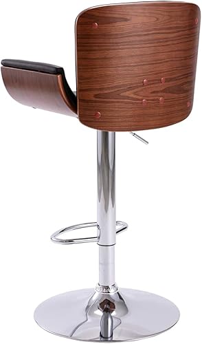 Miniatura 4 de Taburete de bar moderno ajustable de piel sintética negra doblada de madera cromada, metal cromado, altura ajustable de 35 a 43 pulgadas para