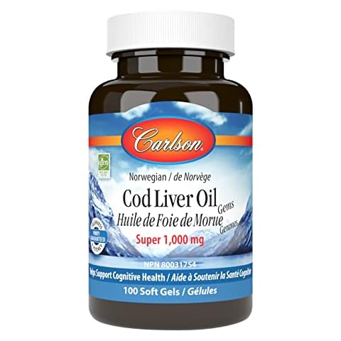 Carlson Labs Wild Norwegian Cod Liver Oil Gems, 1000mg Softgels, 100-Count Cover