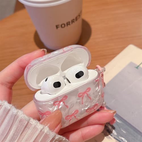 Image of MINSCOSE for Cute Glitter AirPods 4 Case,Shell Pattern Bow Ribbon Trendy Design with Bowknot Pearl Keychain,Protective Shockproof Cover for Apple Airpods iPod 4th Generation for Women Girl-Pink