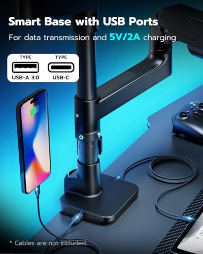 Image of ARES WING Dual Monitor Arm for Ultrawide Heavy Duty Curved Monitor Stacking, Fits 17-49 Inch, Vertical Gas Spring Double Monitor Mount with USB, Adjustable Dual Monitor Mount for Desk, Black