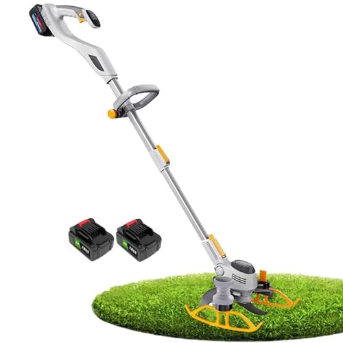 decespugliatore giardino a batteria, decespugliatore a batteria con lame in metallo, decespugliatore bordatore leggero, 3 tipi lame, manico retrattile, per bordature prato e terreni agricoli 21b