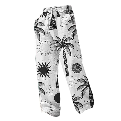 Men's Wide Leg Hawaiian Seaside Pants Casual Coconut Tree Pattern Yoga Beach Trousers Loose Fit Harem Joggers Pants3