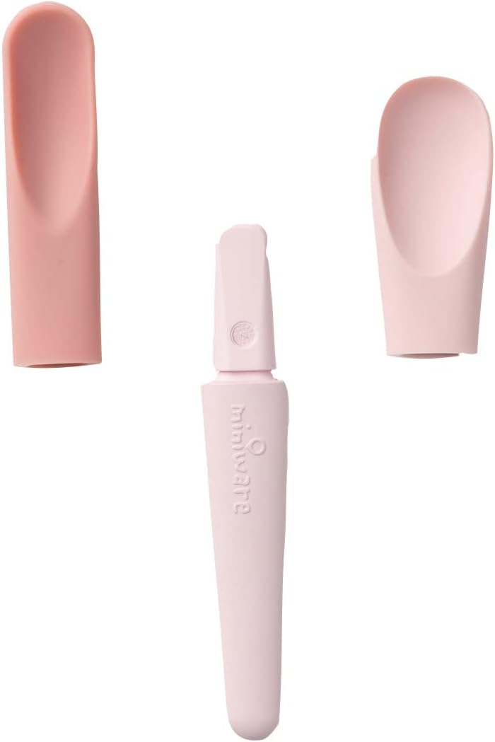 Miniware Pre2Pro Silicone Spoon for Baby Toddler Kids | 2in1 Spoon Grows from Baby Food to Self Feeding | 100% Food Grade Silicone | BPA Free | Modern & Durable | Dishwasher Safe (Pink Antioxidant)