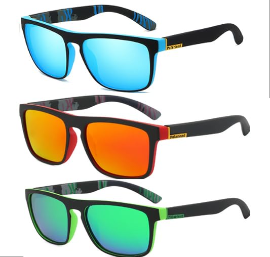 Polarized Sunglasses for Men, Fashion Square Frame, 3 Pack