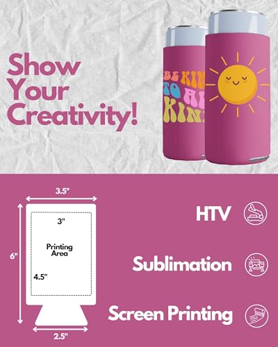 Image of PartyPrints 100 Pack Pink Blank Slim Can Cooler Sleeves | Plain Seltzer Customizable Bulk Coolers for Beer Bottles & 12oz Tall Cans | Skinny Collapsible Drink Insulated Sleeve