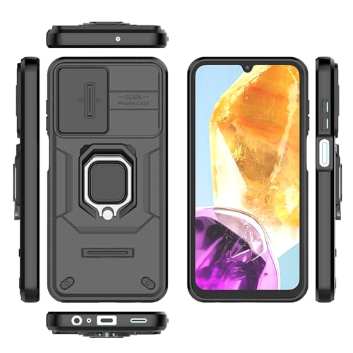 Image of TPU+PC Camshield Pro Case With Slide Camera Protection And Ring Stand Bumper Back Case Cover For Samsung Galaxy M15 5G / F15 5G (Black)