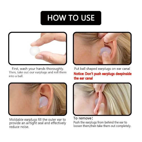 Image of LYSIAN Moldable Silicone Ear Plugs for Sleeping, Snoring & Side Sleepers, Soft Reusable Noise Reduction Earplugs for Sleep, Travel & Swimming, 5 Pairs, Transparent-NEVER INSERT PLUGS DEEP INTO EAR CANAL!