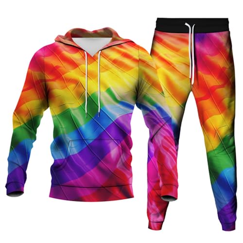 Men LGBT Rainbow Gay Pride 3D Hoodie Joggers Sweatpants Set Drawstring Waistband 80s 90s Tracksuits 2 Piece Set
