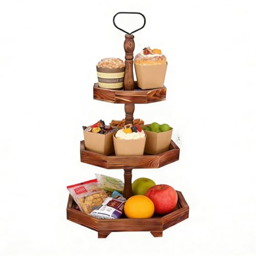 3-Tier Distressed White Wooden Serving Tray - Rustic Tiered Serving Stand for Fruit, Cupcakes, Snacks - Decorative Farmhouse Serving Platter for Party, Wedding, Kitchen Countertop