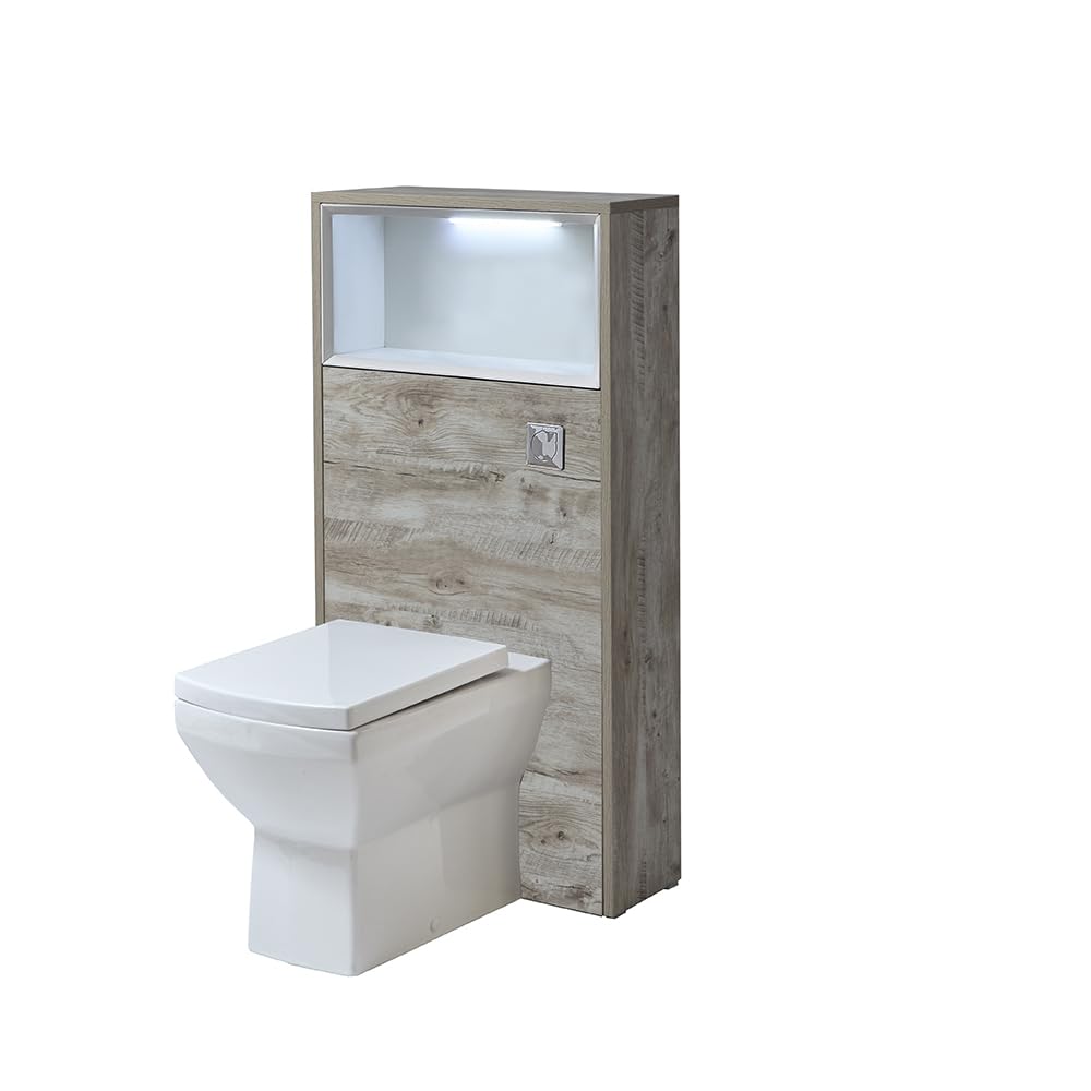 Milano Light Oak Unit / Chrome Flush Bexley 600Mm Light Oak Bathroom Wc Unit Led Lit Shelf Toilet