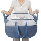 Pop-Up Laundry Basket，collapsible Mesh Laundry Hamper– With Extended Shoulder Straps, Sturdy Handles, and Premium Cationic Fabric (blue)