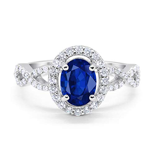 Blue Apple Co. Infinity Art Deco Halo Wedding Engagement Bridal Ring Oval Round Cubic Zirconia Solid 925 Sterling Silver Choose Color