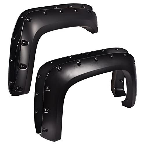 CHEDA Pocket Style Rivet Fender Flares, Compatible with 2007 2008 2009 2010 2011 2012 2013 Chevy Silverado 1500/ 2007-2014 Chevy Silverado 2500HD 3500HD LT/LTZ/WT with 78.7”/97.6” Bed, Smooth Black