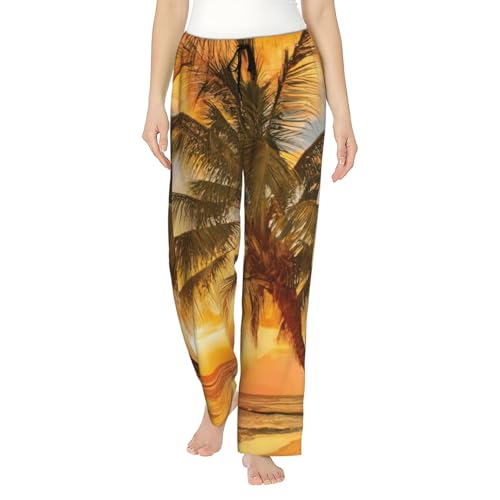 Pantalon de pyjama palmier en polyester doux pour femme avec poches