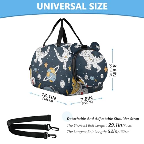 Duffle Bag Kids Gym Bag with Shoes Compartment & Wet Separation Overnight Travel Duffel Bag Astronaut Dinosaur for Girl Boy3