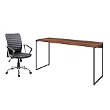 Conjunto de Mesa Studio Nogal 150 cm com Cadeira de Escritório Diretor Giratória Oslo Preta