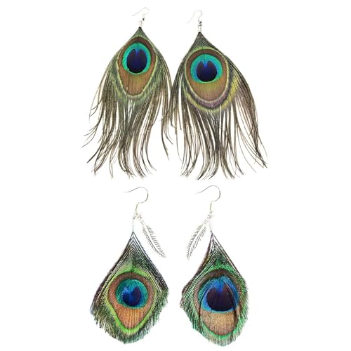 FDGGT 2 Paires De Boucles d'oreilles en Plumes De Paon pour Femmes, Pendentif en Plume, À La Mode, Décoration De Vêtements Personnalisée