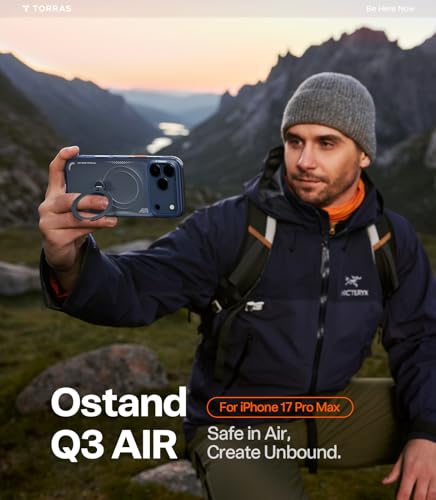 Image of TORRAS Ostand Q3 Air Original for iPhone 17 Pro Max Case, 360 Magnetic Stand, MagSafe Compatible, Mil-Grade Drop Tested, Camera Control Button, Shockproof for 17 Pro Max Cover, Midnight Blue