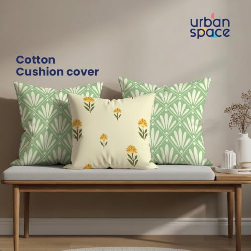 Image of Urban Space Decorative Cotton Cushion Cover Set of 3, 16 Inch X 16 Inch Cushion Covers for Sofa, Bedroom, Living Room (Amaya sage Green and Aster Yellow, Cushion Cover 40Cm X 40Cm, Set of 3)