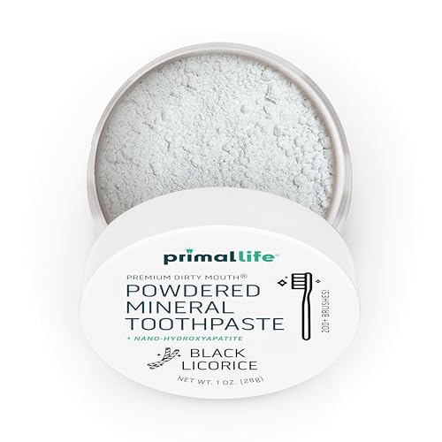 Image of Primal Life Organics - Dirty Mouth Toothpowder, Tooth Cleaning Powder, Flavored Essential Oils with Natural Kaolin & Bentonite Clay, Good for 200+ Brushings, Organic, Vegan (Black Licorice, 1 oz)