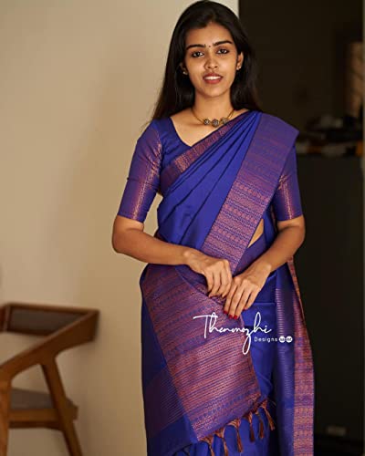 Image of Flosive Women's Present Banarasi Soft Lichi Silk Saree Beautiful Jacquard Rich Pallu Design Work Zari Woven Kanjivaram Silk Style Saree Induja Copper With Soft Lichi Silk Blouse Piece
