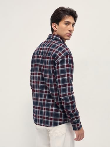 Image of Men's Grey Slim Fit Checked Flannel Casual Shirt