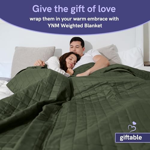 YnM 12lbs Weighted Blanket for Adults, Cotton Heavy Bed Throw Blanket with Cooling Glass Beads for All Season Use, Ideal for One Person of 110lbs (60x80 Inches, Queen Bed,Army Green)
