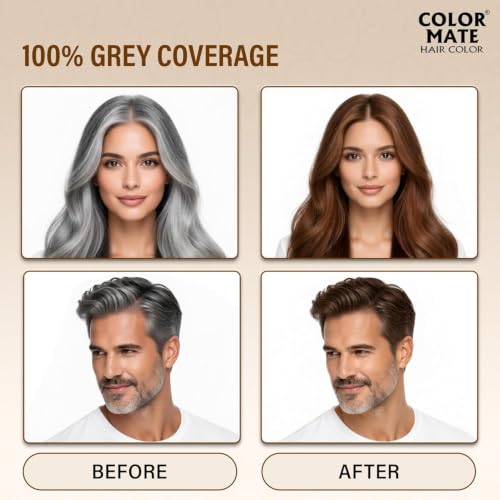 Image of Color Mate Natural Henna Hair Color Powder Brown | No Ammonia Hair Colour | Long Lasting Natural Color | Soft, Smooth & Shiny Hair | 8 Minute Application | 10g | Pack of 10