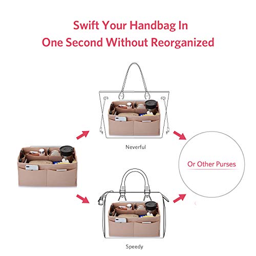 Image of ZTUJO Felt Purse Organizer, Multi Pocket Bag in Bag Organizer For Tote & Handbag Shaper, Speedy 30, Speedy 35 and Speedy 40, Beige, Slender Medium