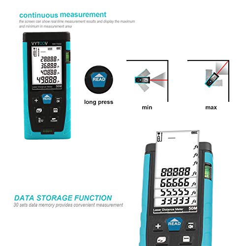 Laser Measure 164Ft M/In/Ft Mute Laser Distance Meter with 2 Bubble Levels, Backlit LCD and Pythagorean Mode, Measure Distance, Area and Volume - Carry Pouch and Battery - Thumbnail 4