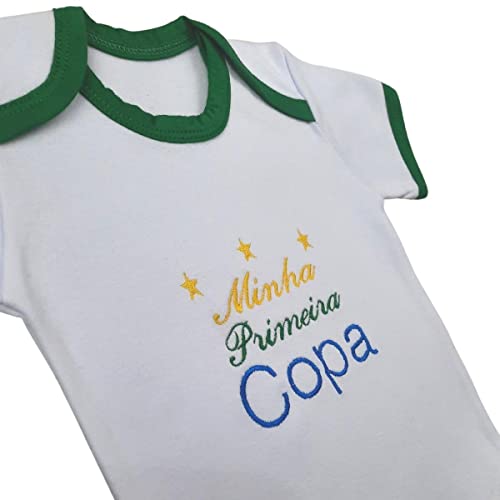 Conjunto Roupa Bebê Menino Menina Body Copa Brasil e Short Tapa Fralda Cor:Verde;Tamanho:M