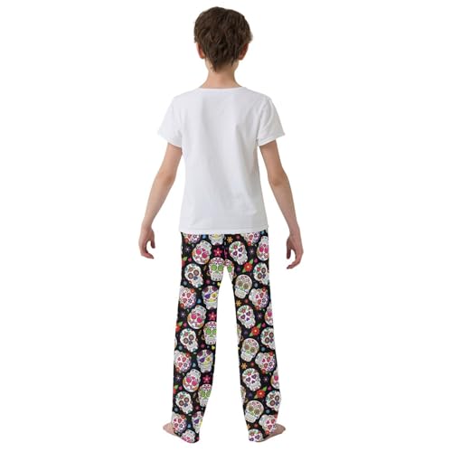 ZZXXB Mexican Skull Print Boys Long Pants Soft Trousers Elastic Waist Kids Lounge Bottoms with Pockets S-XL3