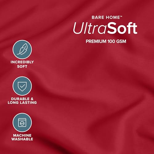 Image of Bare Home Microfiber Pillow Cases - Queen Size Set of 2 - Cooling Pillowcases - Double Brushed - Easy Care - Envelope Closure (Queen Pillowcase Set of 2, Red)