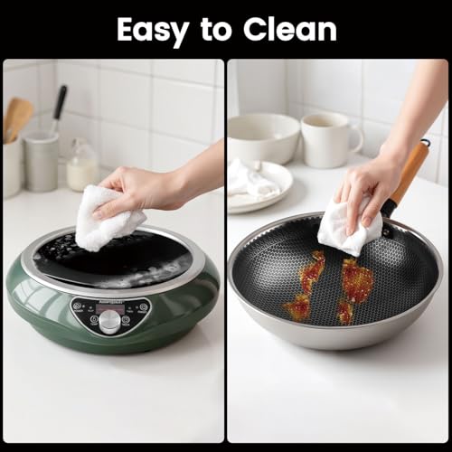 Wok Induction Cooktop 1700W 120V Wok Burner Induction Curved Electric Stove Hot Plate With Stainless Steel Pot