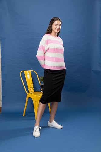 Image of Wear lusso Women's 100% Wool Color Block Stripe Full Sleeve Round Neck Pullover Sweater | Winter Season Fashion
