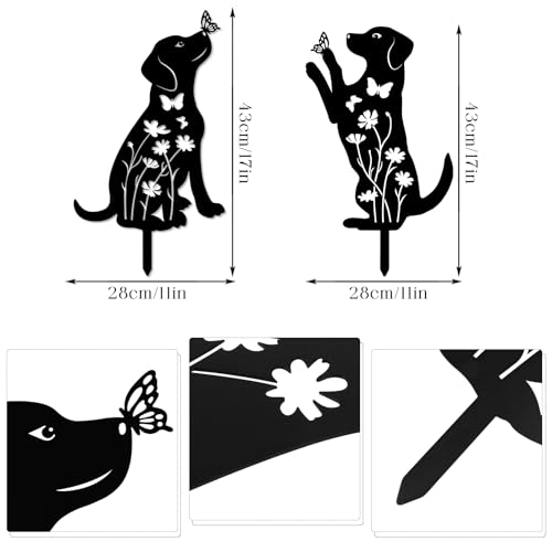 YiYa 2 Stück Metall-Gartendekoration Metall Hund Garten Dekoration Hund Animal Garden Stakes Gartendeko für Outdoor Rasen Tier Rasen Dekoration Schwarz Dekor