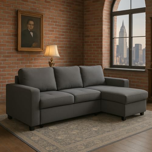 Sofá chaise longue de diseño sofisticado Shiito Corleone tapizado en gris oscuro con cama 3