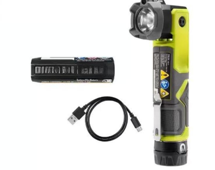 FVL54K Fits for RYOBI USB Lithium Pivoting 625 Lumens Rechargeable Head Flashlight Kit with 2.0 Ah Battery and Charging Cable