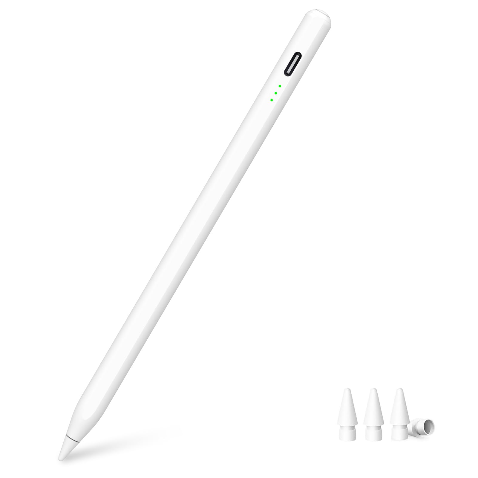 Stift für iPad (2018-2025) - Kompatibel mit iPad Pro 12.9" (M4/M3/M2), Air 7/6/5/4/3, i-Pad 11 A16-6 Gen und Mini 5/6/7-2X Schnellladung, Neigungssensitivität und Palm-Rejection-Technologie, Weiß