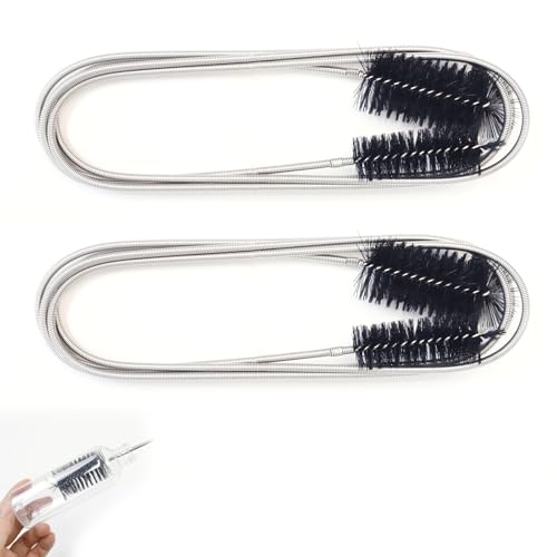 2 cepillos flexibles de limpieza de tubos de alimentación de 155 cm, herramienta de limpieza de tuberías delgada con cerdas de nailon duales, removedor de obstrucciones de pelo y alambre desatascador