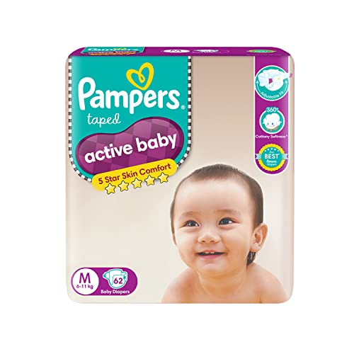 Image of Pampers Active Baby Diapers - 62 Pieces (Medium) & Pampers Active Baby Diapers, Large, 50 Count
