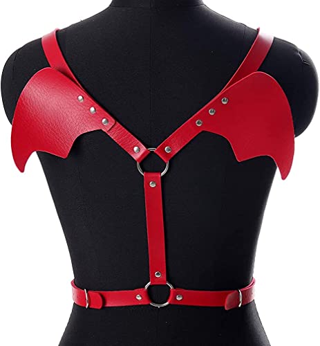 Vrouwen Punk Angel Wings Taille Riem Gothic Lederen Schouder Lichaam Gekooid Harnas Met Rug Ondergoed (rood) - Image 3